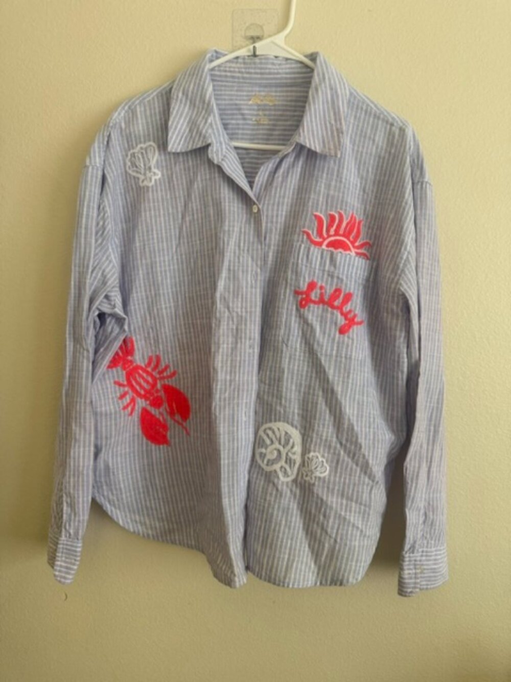 LILLY PULITZER Bondi Button Down Shirt Blue Stripe Embroidered